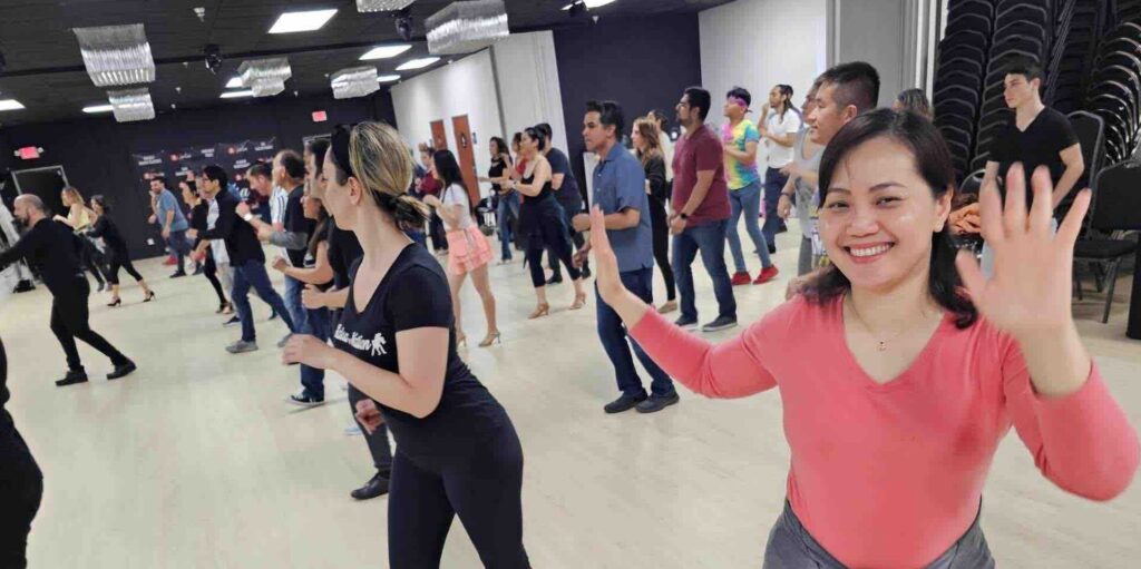 Warm up dance before class at OC Salsa Dance Studio in fountain Valley
