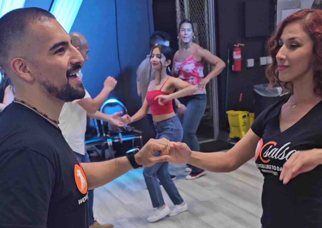 Dance instructors teaching at OC Salsa Dace Studio