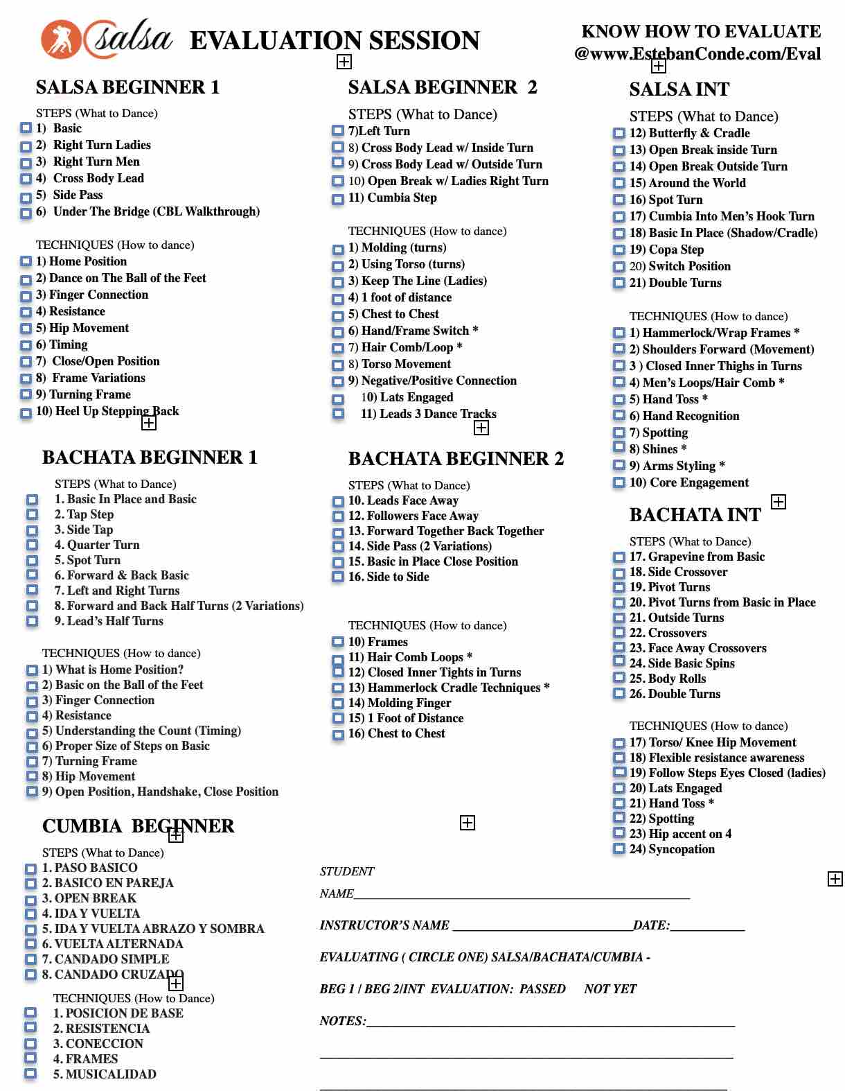 OC Salsa Full Syllabus List for Salsa Bachata and Cumbia